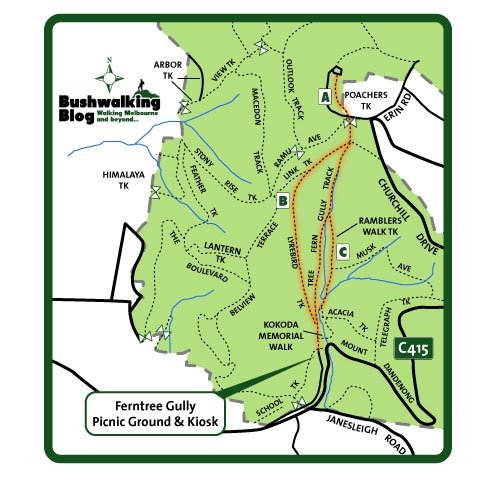 Map of 1000 Steps, Kokoda Track Memorial Walk, Dandenong Ranges National Park, Victoria