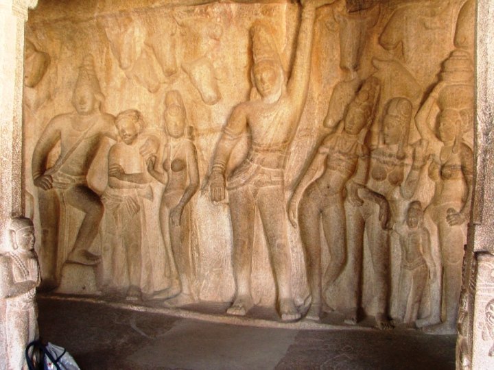 Relief of Krishna saving the world inside Krishna Cave Mahabalipuram temple