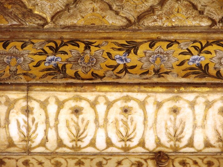 Detailed artwork inside Khas Mahal of Red Fort Delhi